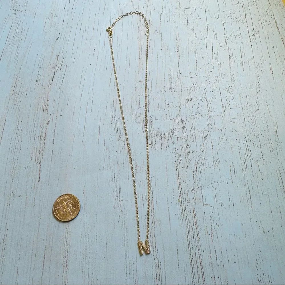 Sterling Silver Gold Wash N Initial Crystal Necklace